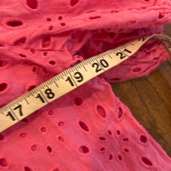 Pretty Garden pink cotton eyelet puff sleeve blouse large - Picture 8 of 11